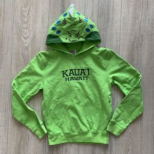 Wild Child Kaua'i Hawai'i Dinosaur Hoodie Dino Spikes Green Kid Size L 10